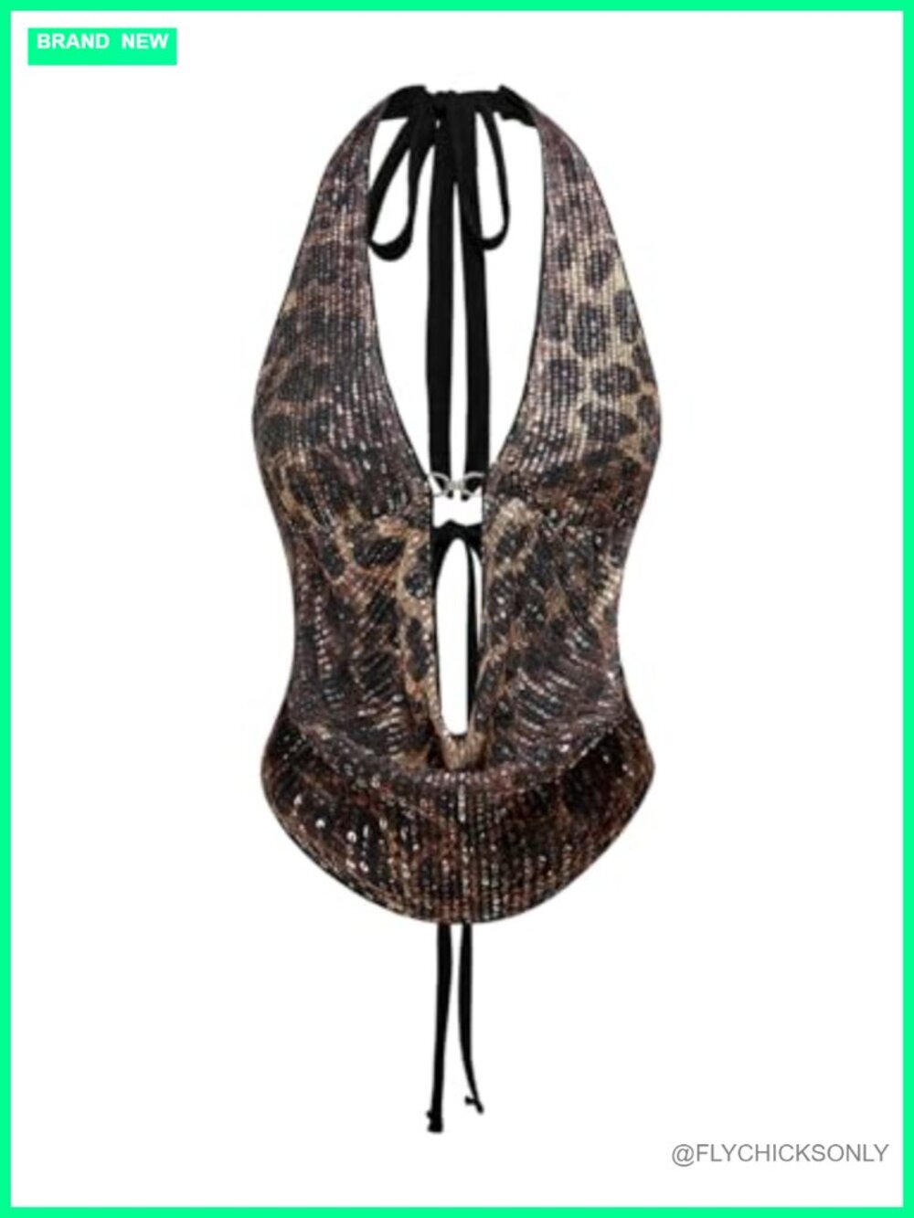Verdusa Women's Sequin Cheetah Print Halter Top Y2K Going Out Asymmetrical